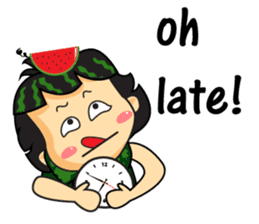 Girl with Watermelon on her head sticker #14693582