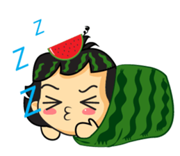 Girl with Watermelon on her head sticker #14693584