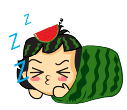 Girl with Watermelon on her head sticker #14693584