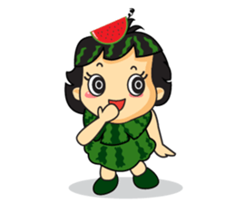 Girl with Watermelon on her head sticker #14693585