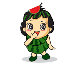 Girl with Watermelon on her head sticker #14693585