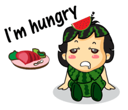 Girl with Watermelon on her head sticker #14693586
