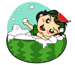 Girl with Watermelon on her head sticker #14693588