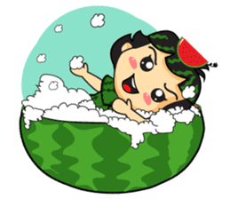 Girl with Watermelon on her head sticker #14693588