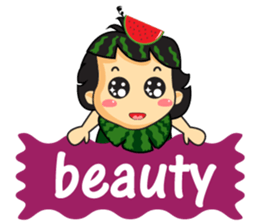 Girl with Watermelon on her head sticker #14693589