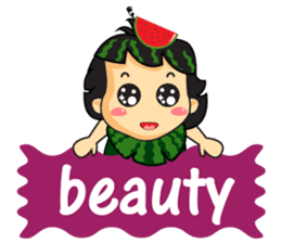 Girl with Watermelon on her head sticker #14693589