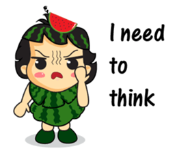 Girl with Watermelon on her head sticker #14693592