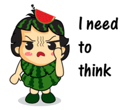 Girl with Watermelon on her head sticker #14693592