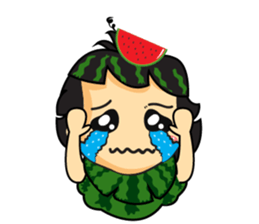 Girl with Watermelon on her head sticker #14693594