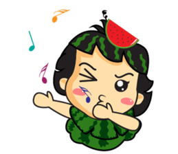 Girl with Watermelon on her head sticker #14693595