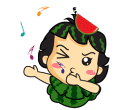 Girl with Watermelon on her head sticker #14693595