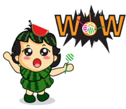 Girl with Watermelon on her head sticker #14693596