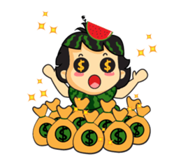 Girl with Watermelon on her head sticker #14693597