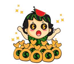 Girl with Watermelon on her head sticker #14693597