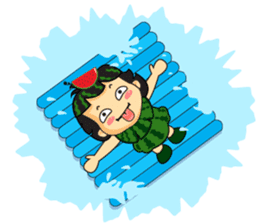 Girl with Watermelon on her head sticker #14693598