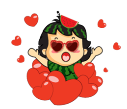 Girl with Watermelon on her head sticker #14693599