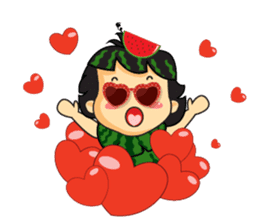 Girl with Watermelon on her head sticker #14693599