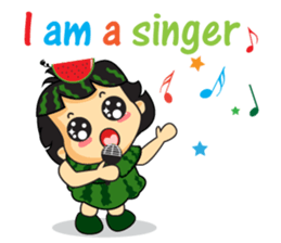 Girl with Watermelon on her head sticker #14693600