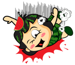 Girl with Watermelon on her head sticker #14693602
