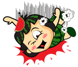 Girl with Watermelon on her head sticker #14693602