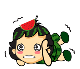Girl with Watermelon on her head sticker #14693604
