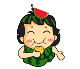 Girl with Watermelon on her head sticker #14693605