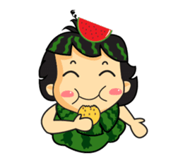 Girl with Watermelon on her head sticker #14693605
