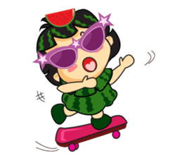 Girl with Watermelon on her head sticker #14693606