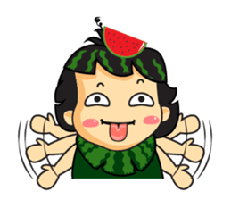 Girl with Watermelon on her head sticker #14693607