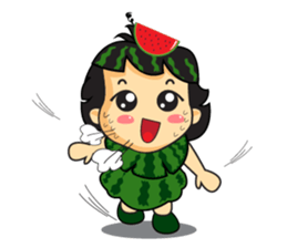 Girl with Watermelon on her head sticker #14693608