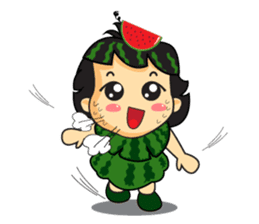 Girl with Watermelon on her head sticker #14693608