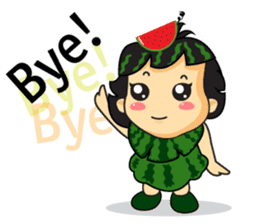 Girl with Watermelon on her head sticker #14693609