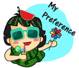 Girl with Watermelon on her head sticker #14693610