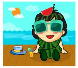 Girl with Watermelon on her head sticker #14693611