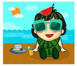 Girl with Watermelon on her head sticker #14693611