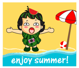 Girl with Watermelon on her head sticker #14693612
