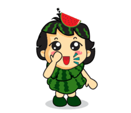 Girl with Watermelon on her head sticker #14693613