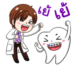 Happy male dentist and smart tooth sticker #14906910