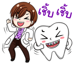 Happy male dentist and smart tooth sticker #14906915