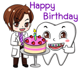 Happy male dentist and smart tooth sticker #14906927