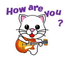 A white cat playing a guitar. Animated! sticker #14934078