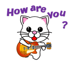 A white cat playing a guitar. Animated! sticker #14934078