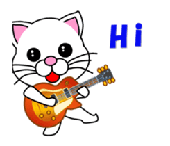 A white cat playing a guitar. Animated! sticker #14934079