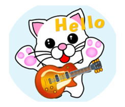 A white cat playing a guitar. Animated! sticker #14934081