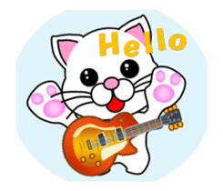 A white cat playing a guitar. Animated! sticker #14934081