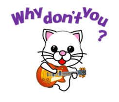 A white cat playing a guitar. Animated! sticker #14934082