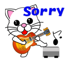A white cat playing a guitar. Animated! sticker #14934084