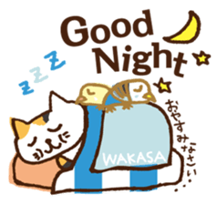 WAKASA sticker of a cat and parakeets! sticker #14942227