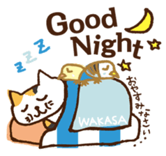 WAKASA sticker of a cat and parakeets! sticker #14942227