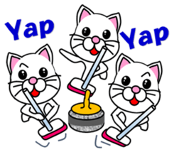 A white cat which plays curling sticker #14997562
